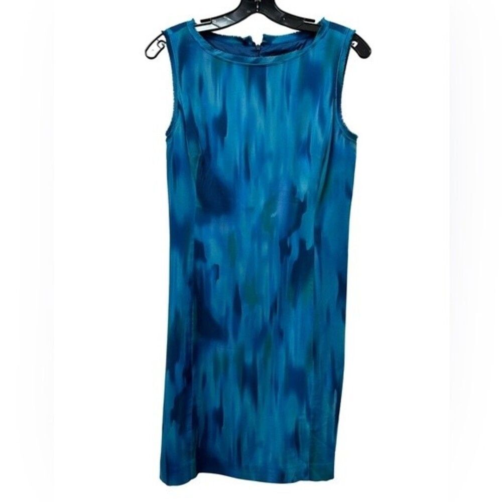 Ann Taylor Silk Blue Watercolor Sleeveless Dress Size 2
